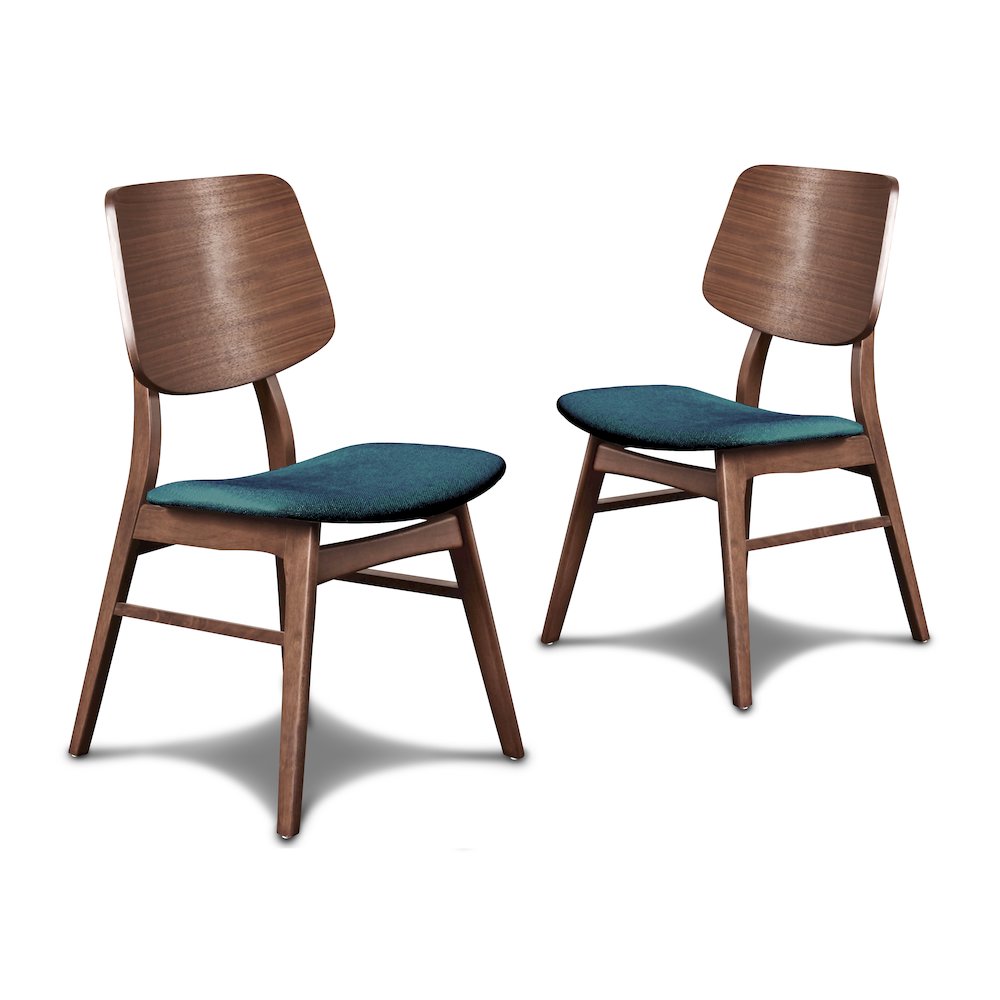Oscar Wood Dining Chair in Walnut/Teal (Set of 2). Picture 1