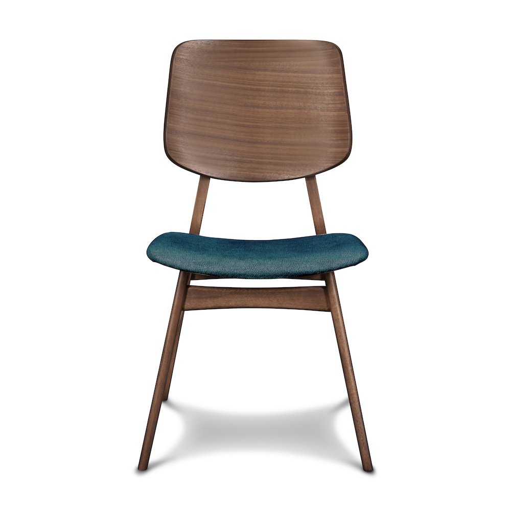 Oscar Wood Dining Chair in Walnut/Teal (Set of 2). Picture 2
