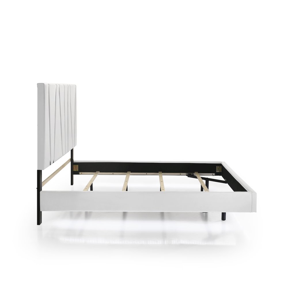 Europa Wood King Bed with 2 Nightstands and Panels, White. Picture 6