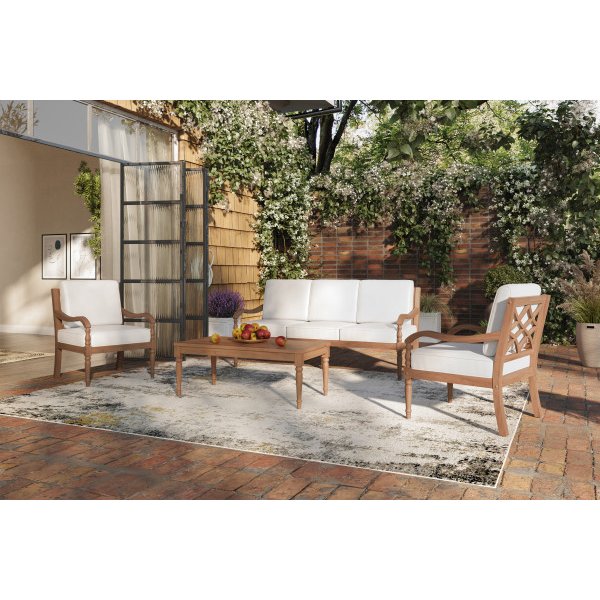 Savannah Wood Patio Club Chair in Natural/White (Set of 2). Picture 5