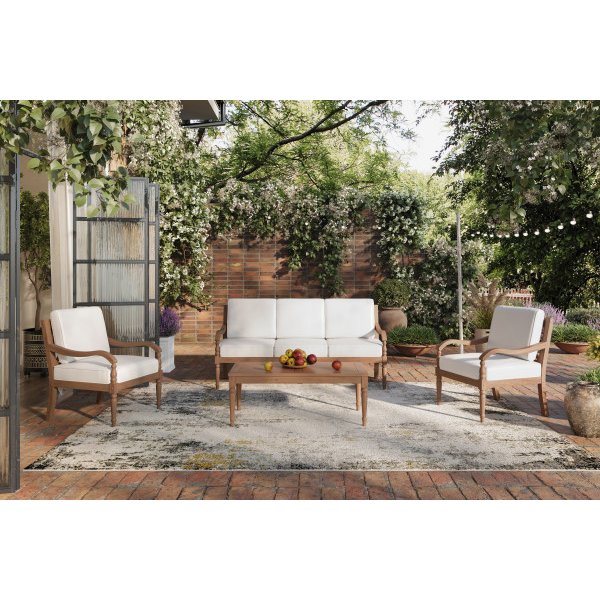 Savannah Wood Patio Club Chair in Natural/White (Set of 2). Picture 6