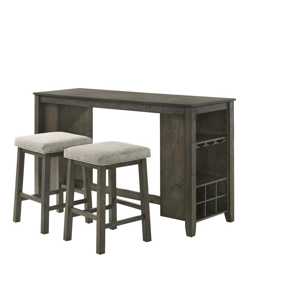 Furniture Churon Solid Wood Gathering Bar Table and 2 Stools - Brown. Picture 1