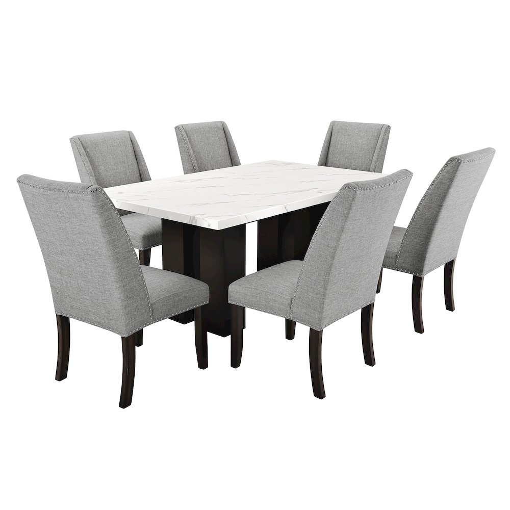 Faust 7-Piece Wood Adjustable Dining Table Set in Gray. Picture 1