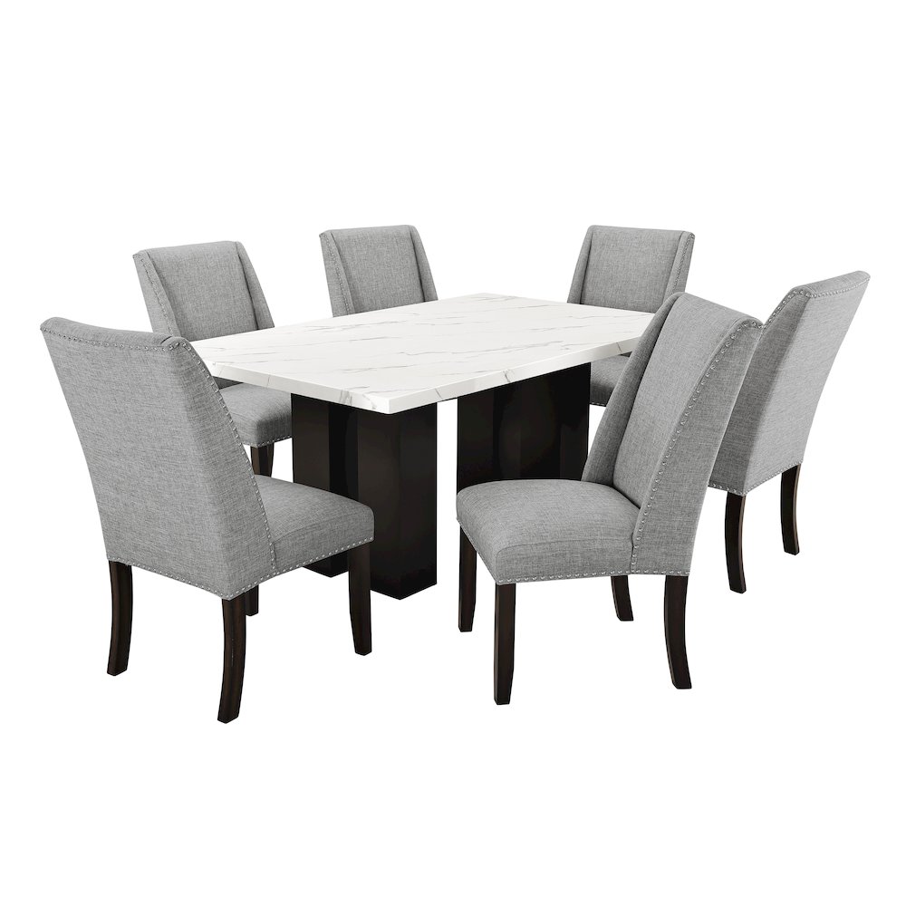 Faust 7-Piece Wood Adjustable Dining Table Set in Gray. Picture 3