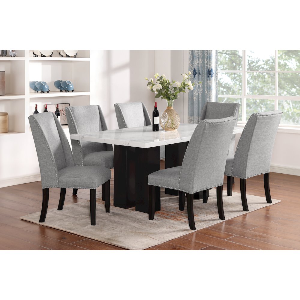 Faust 7-Piece Wood Adjustable Dining Table Set in Gray. Picture 2