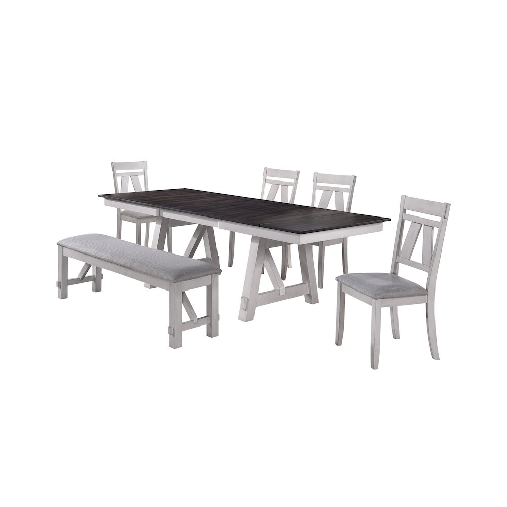 Maisie 6-Piece Wood Dining Set with Bench in White/Brown. Picture 1