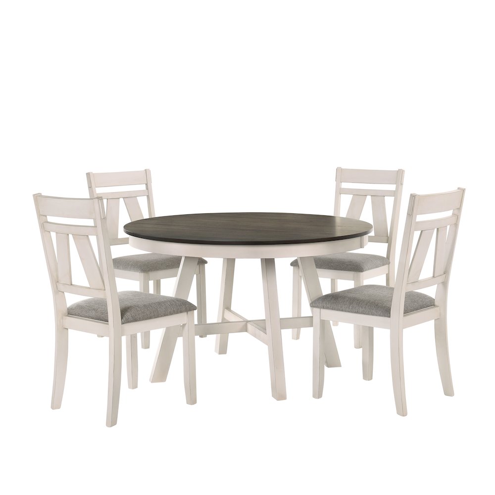 Maisie 5-Piece Round Wood Dining Table Set in White/Brown. Picture 3