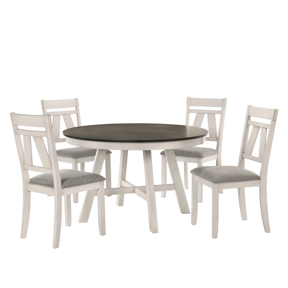 Maisie 5-Piece Round Wood Dining Table Set in White/Brown. Picture 1