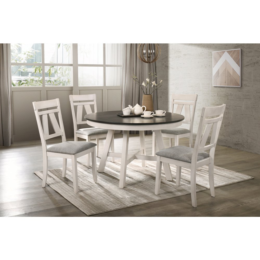 Maisie 5-Piece Round Wood Dining Table Set in White/Brown. Picture 2
