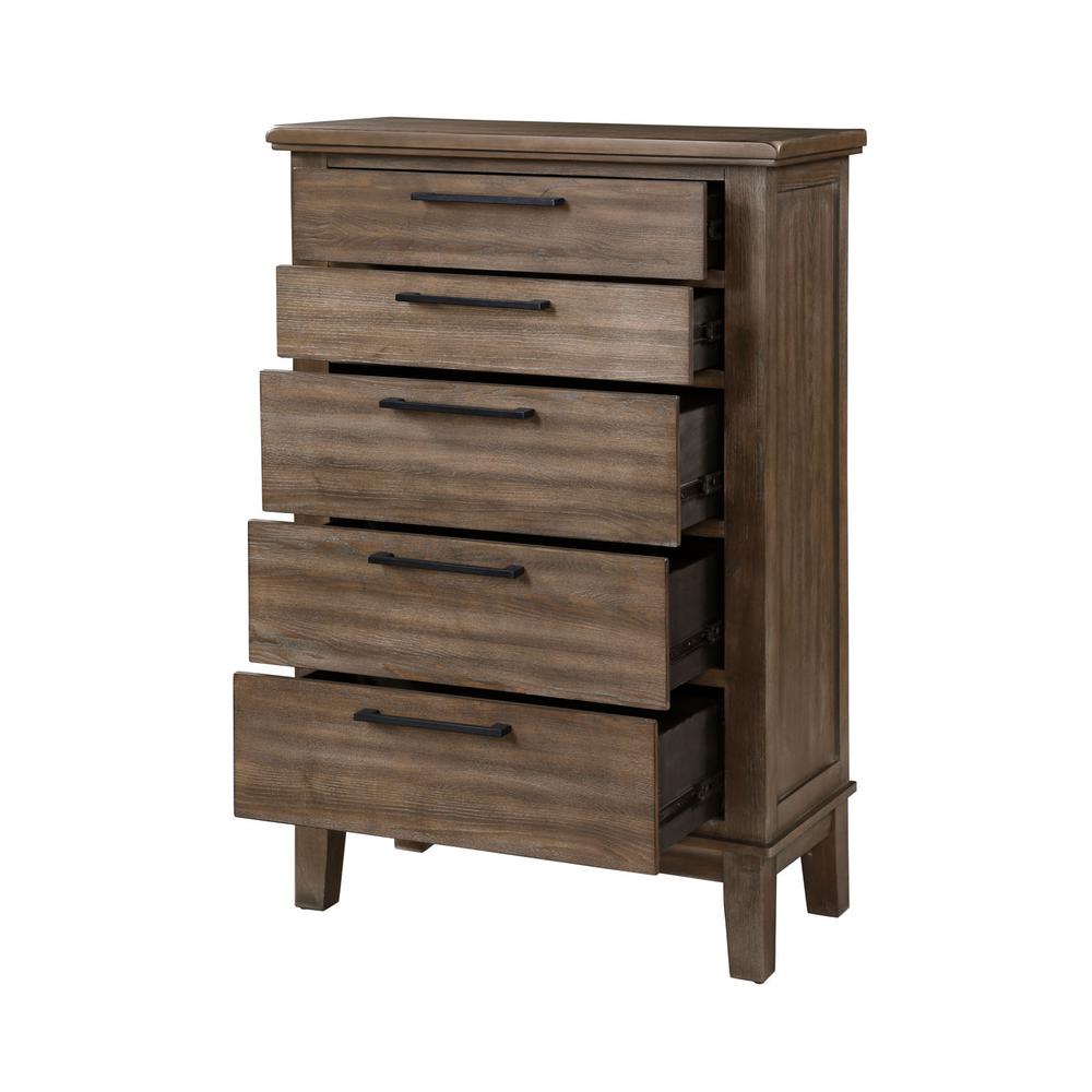 Furniture Cagney 5-Drawer Wood Chest in Vintage Brown. Picture 3