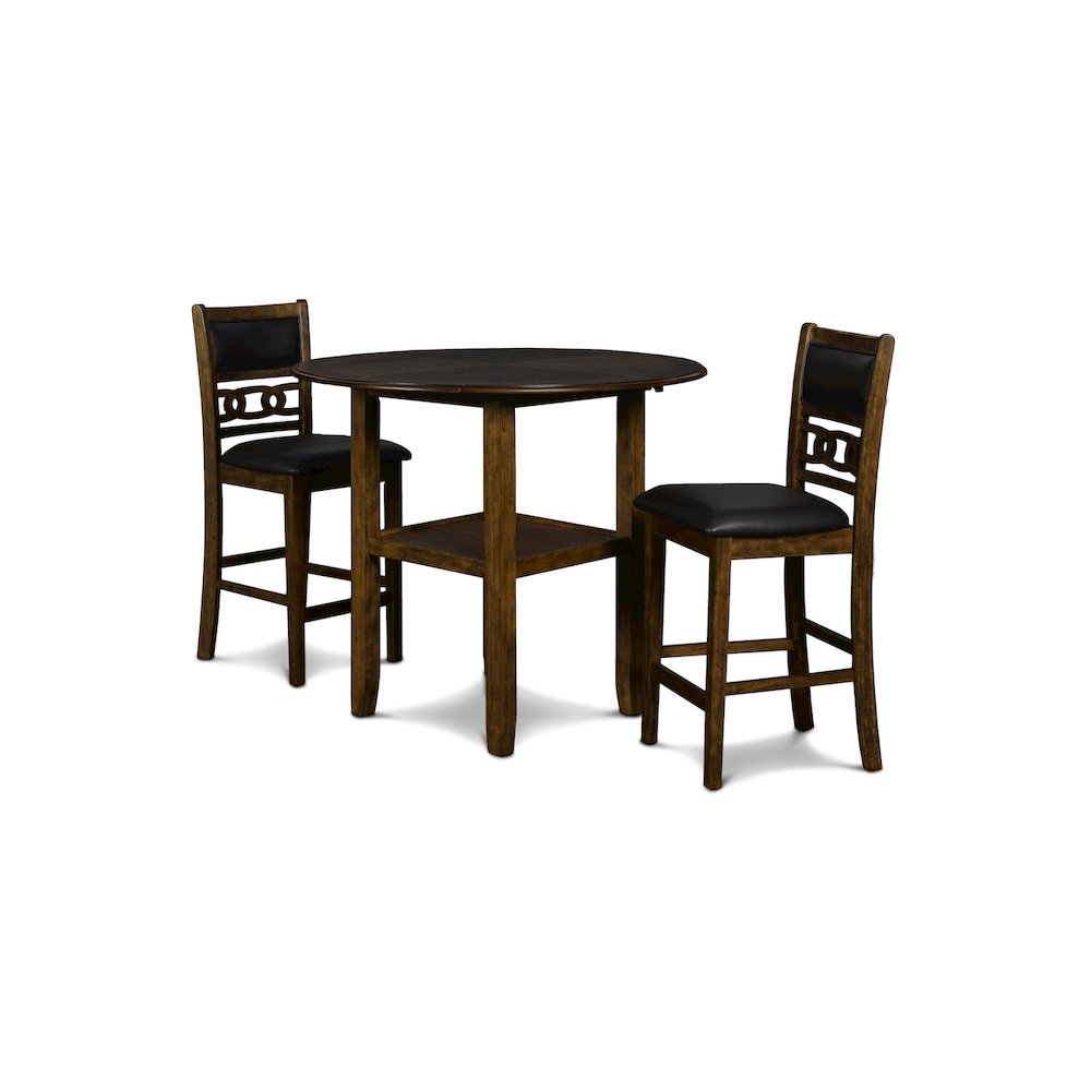 Gia 3-Piece 42" Wood Counter Drop Leaf Table Set, Brown. Picture 2
