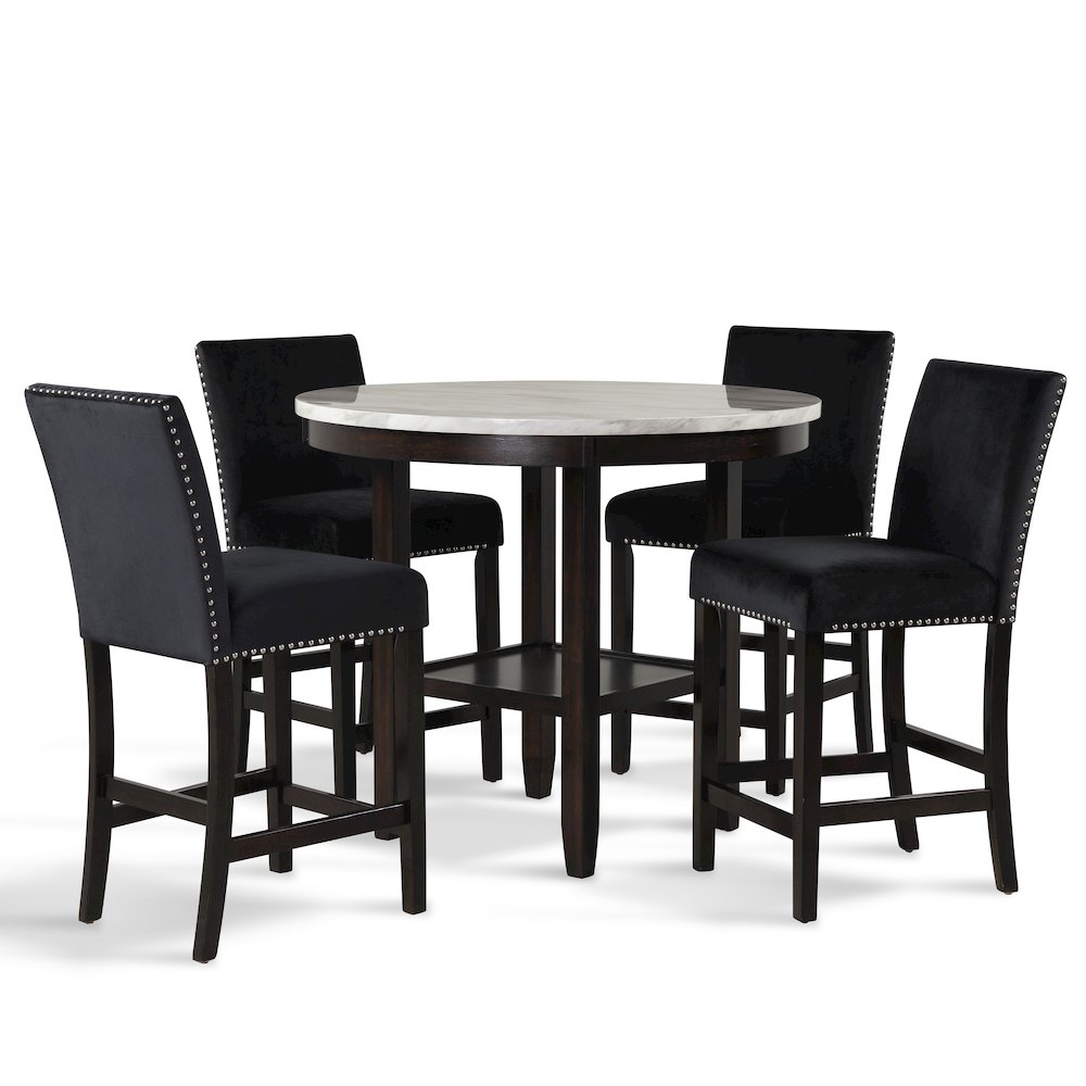 Celeste 5-Piece Wood Round Counter Dining Set in Black. Picture 3