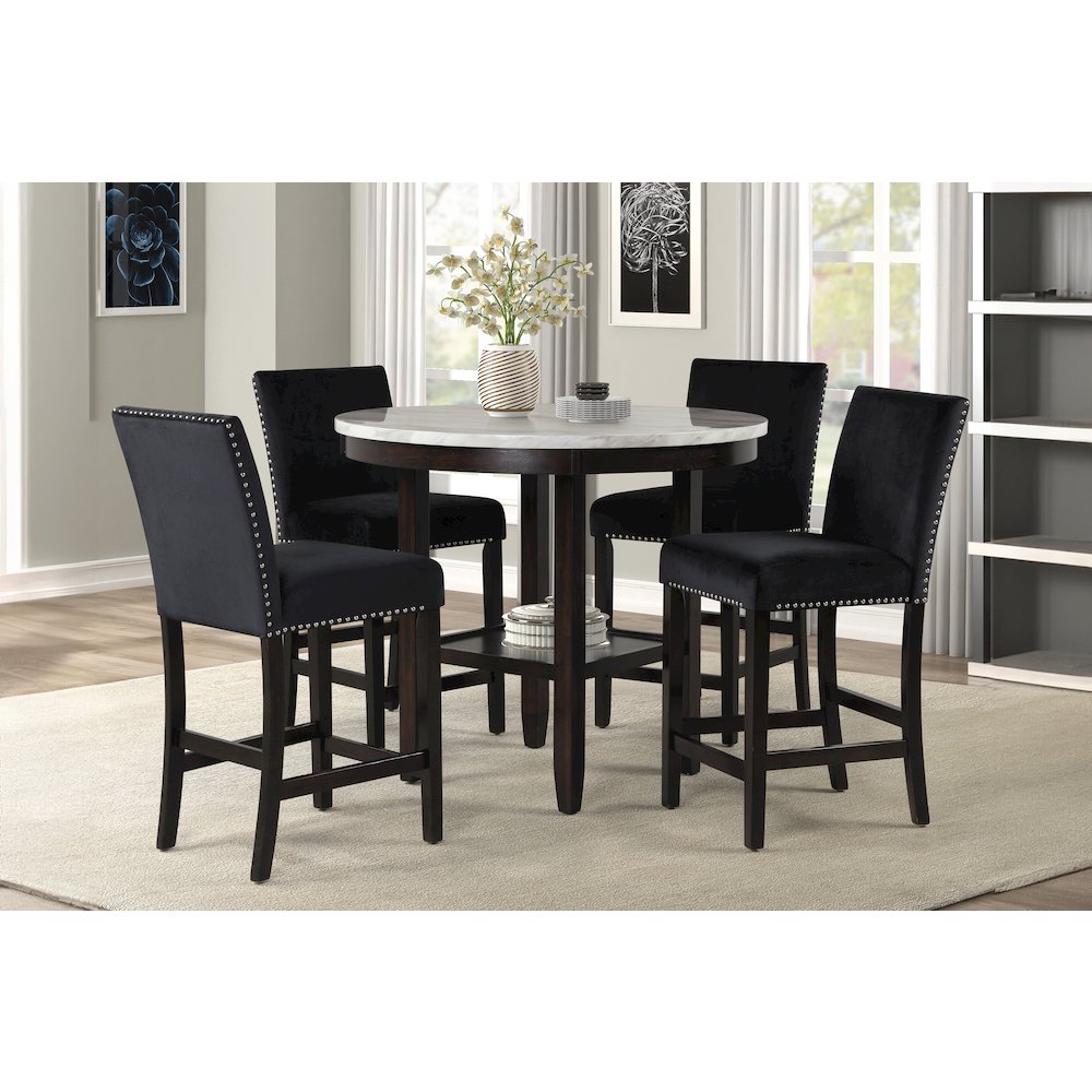 Celeste 5-Piece Wood Round Counter Dining Set in Black. Picture 2