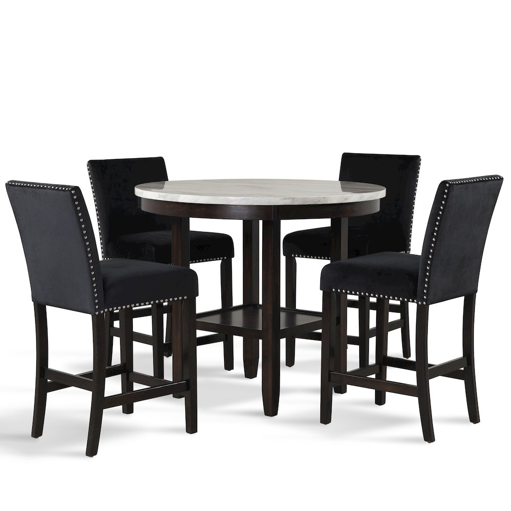 Celeste 5-Piece Wood Round Counter Dining Set in Black. Picture 1