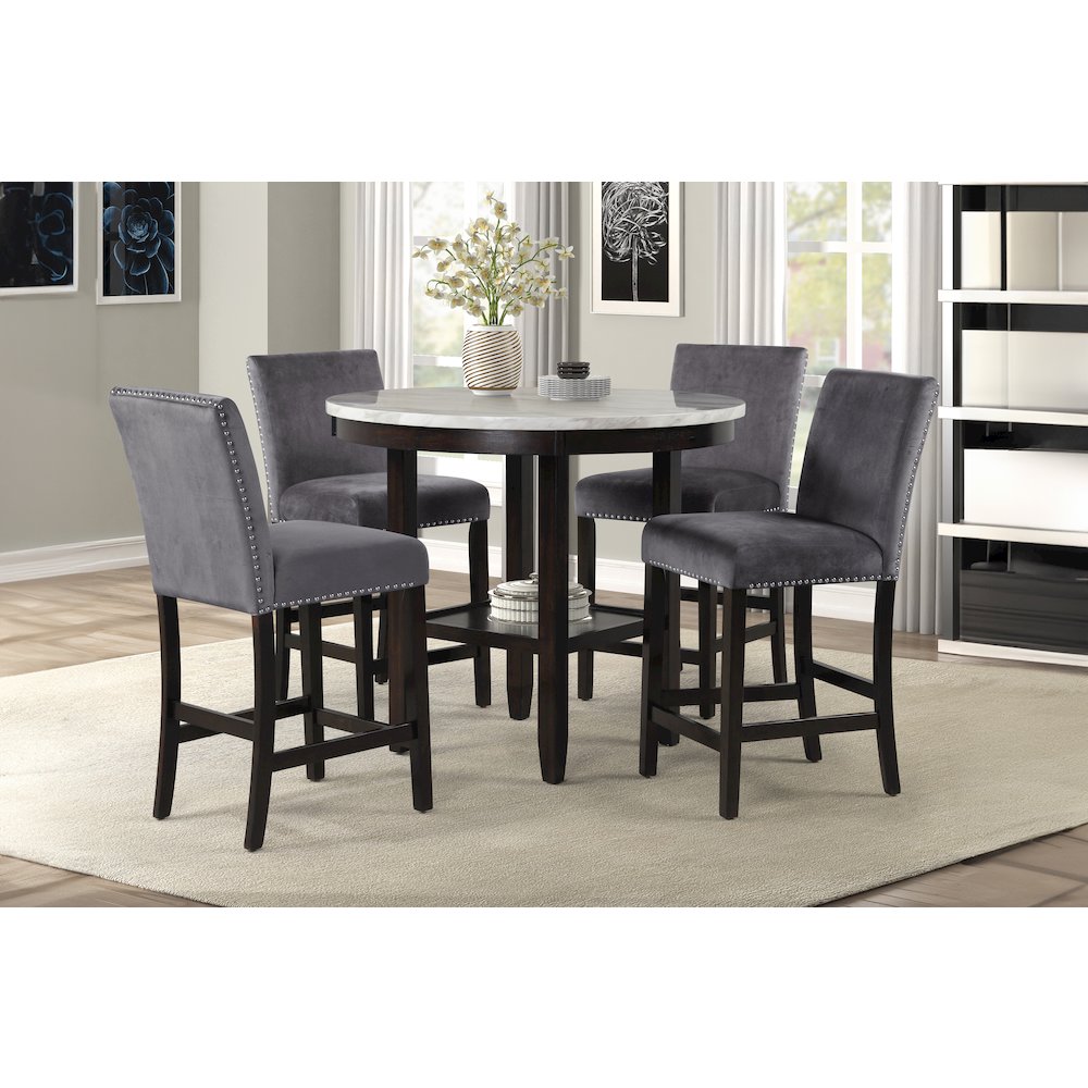 Celeste 5-Piece Wood Round Counter Dining Set in Gray. Picture 2