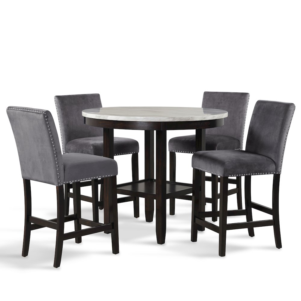 Celeste 5-Piece Wood Round Counter Dining Set in Gray. Picture 3