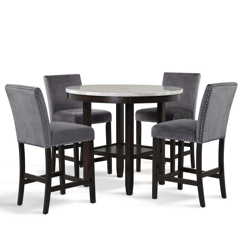 Celeste 5-Piece Wood Round Counter Dining Set in Gray. Picture 1