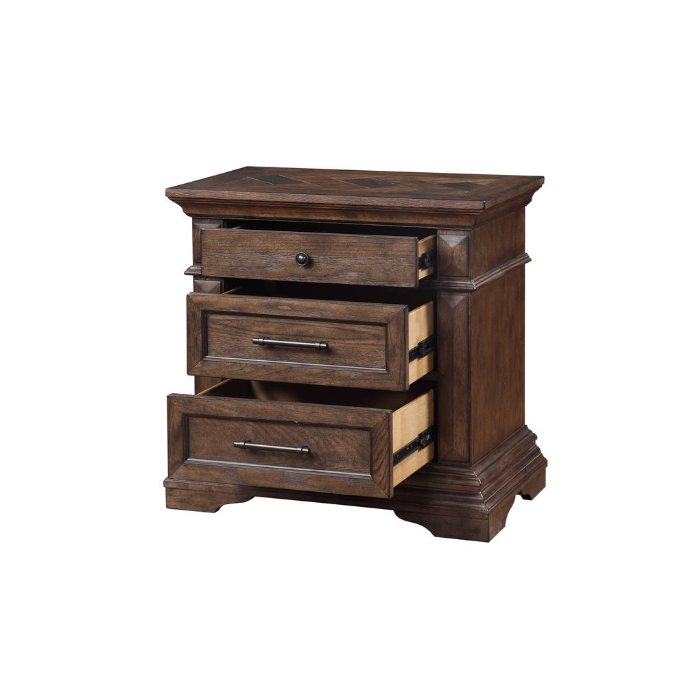 Furniture Mar Vista Solid Wood 3-Drawer Nightstand in Brushed Walnut. Picture 4