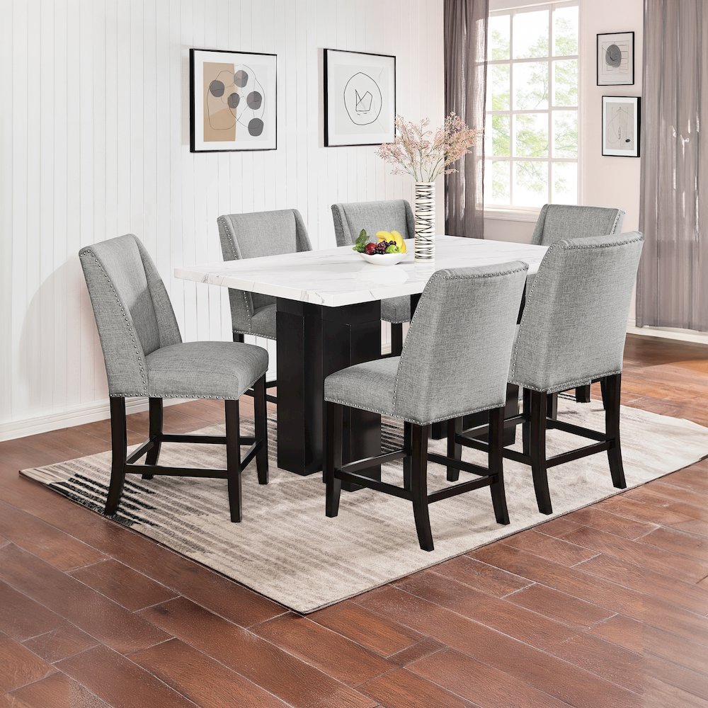 Faust 7-Piece Wood Adjustable Counter Table Set in Gray. Picture 2