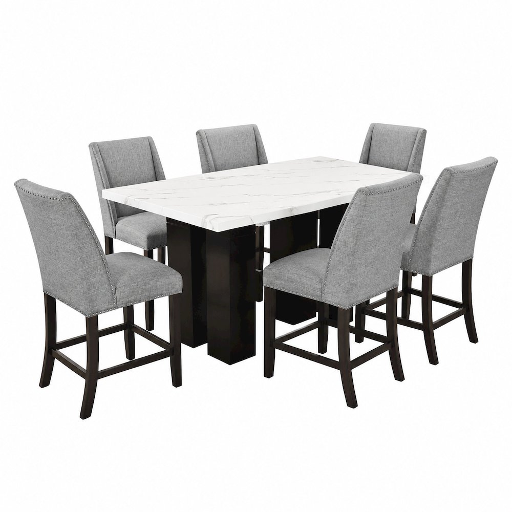 Faust 7-Piece Wood Adjustable Counter Table Set in Gray. Picture 1