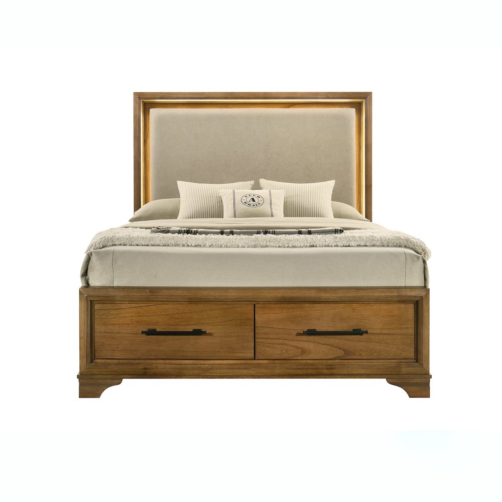 Talcott Wood Queen Storage Platform Bed in Honey/Brown. Picture 2