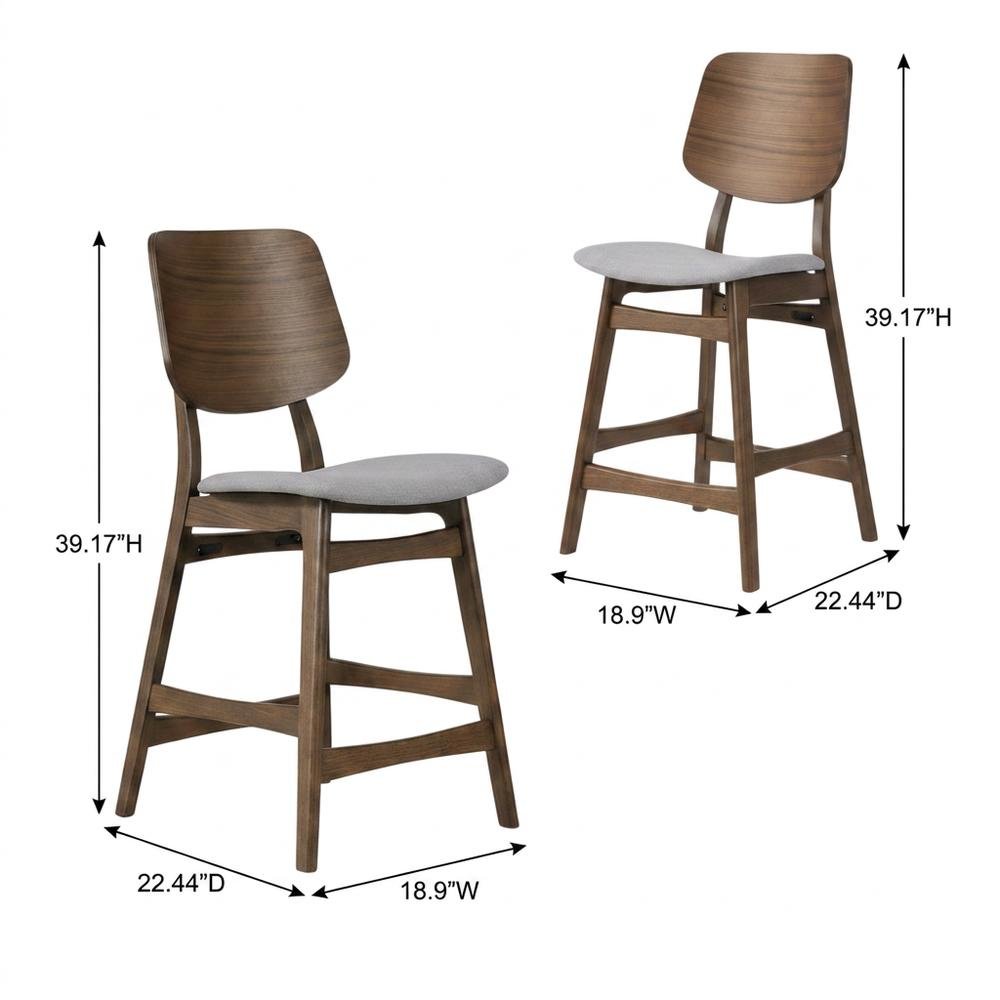 Solid Wood Counter Stools with Upholstered Seat, Dark Gray, Set of 2. Picture 5