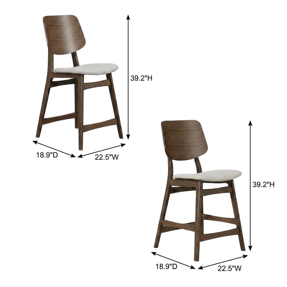 Wood Upholstered Counter Height Bar Stools for Kitchen Island, Walnut, Set of 2. Picture 5