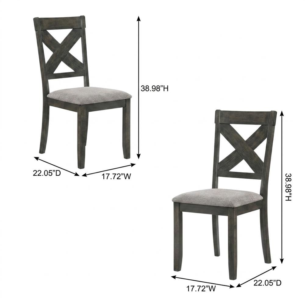 Solid Wood and Fabric-Upholstered Rustic Side Chair, Rustic Brown, Set of 2. Picture 5