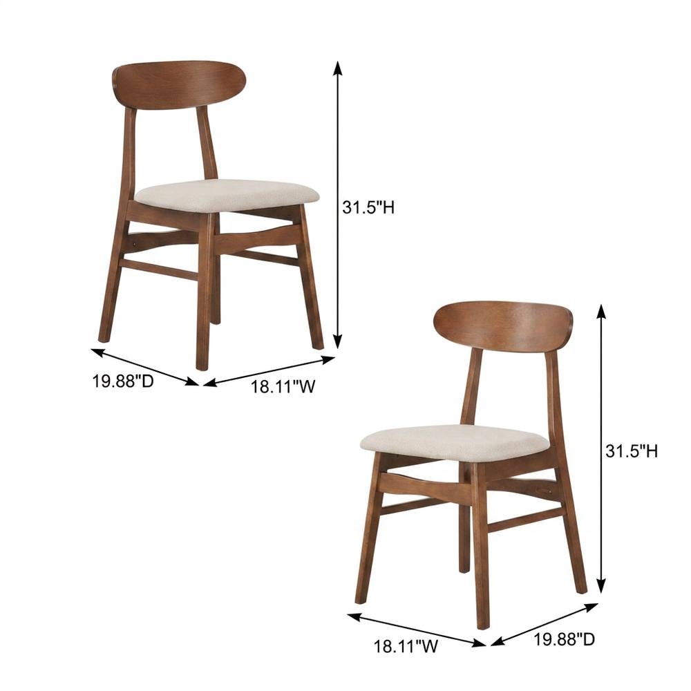 Mid-Century Modern Wood Dining Chair with Cushioned Seat, Beige, Set of 2. Picture 5