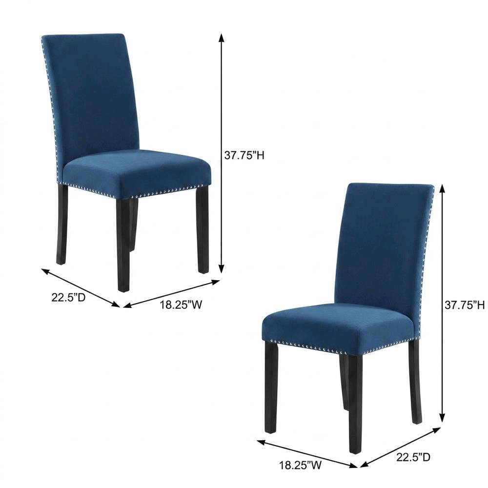 Velvet Upholstered Dining Chair with Wood Legs for Dining Room, Blue, Set of 2. Picture 5
