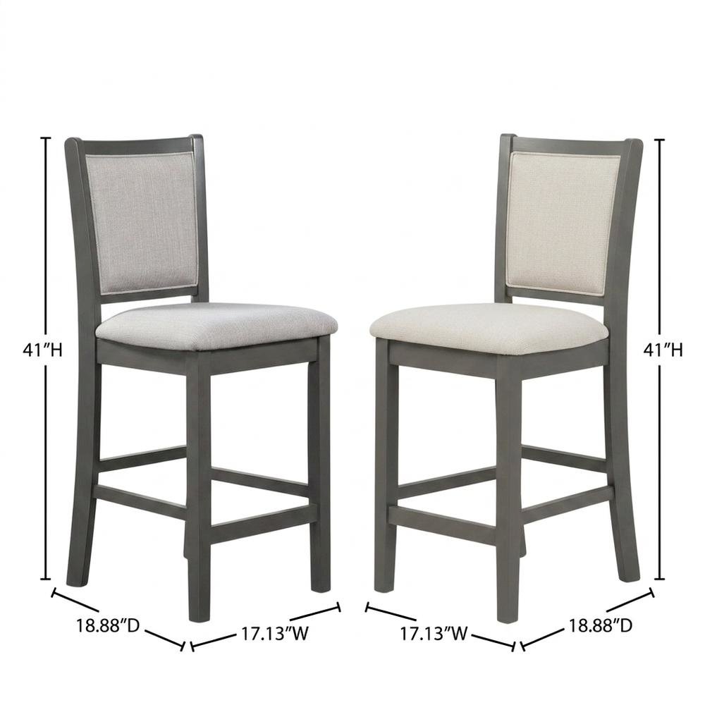 Solid Wood Counter Height Bar Stools with Polyester Upholstered Seats, Set of 6. Picture 5