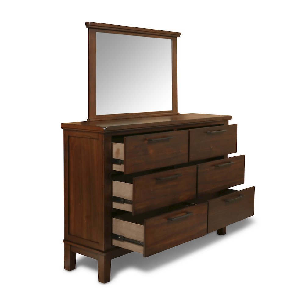 Cagney Wood 6-Drawer Dresser with Mirror, Chestnut. Picture 4