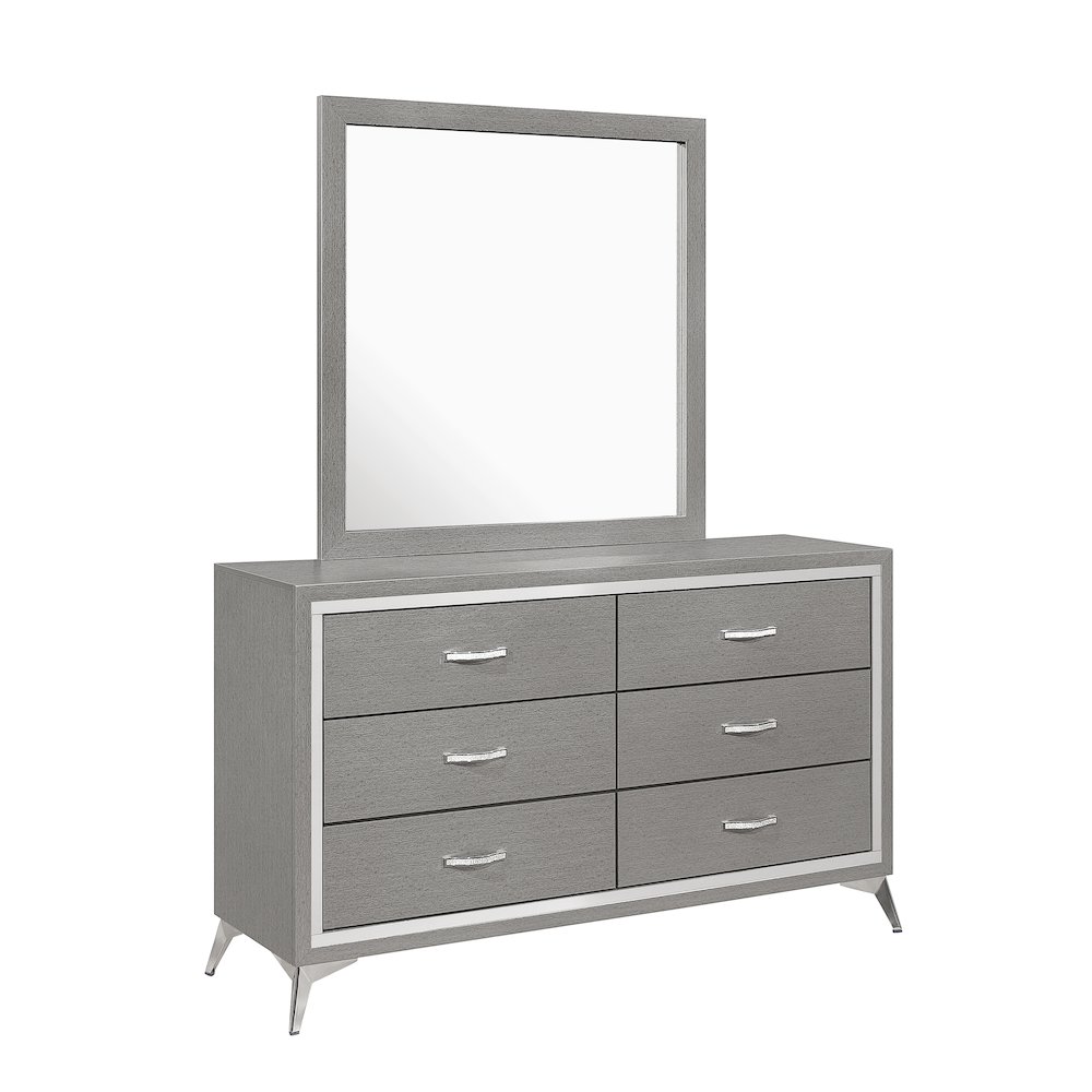 Huxley Wood 6-Drawer Dresser with Mirror, Gray. Picture 1
