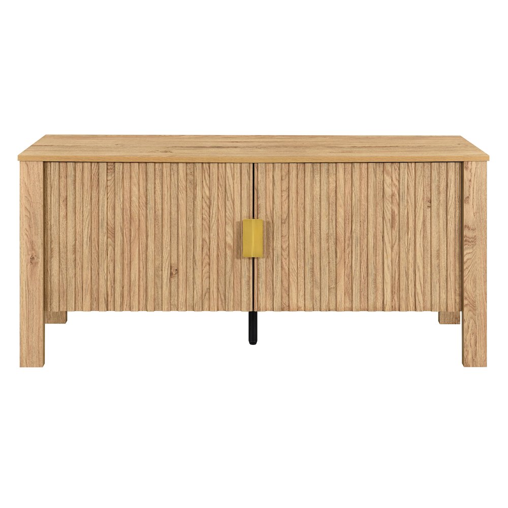 Thayer Wood TV Console with Two Doors in Natural/Beige. Picture 2