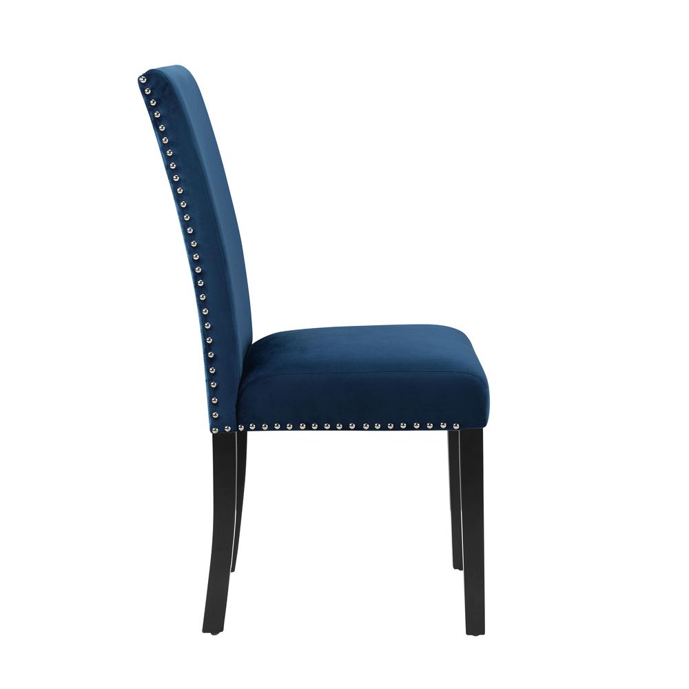 Furniture 37.75" Velvet & Wood Dining Chair in Blue (Set of 2). Picture 4
