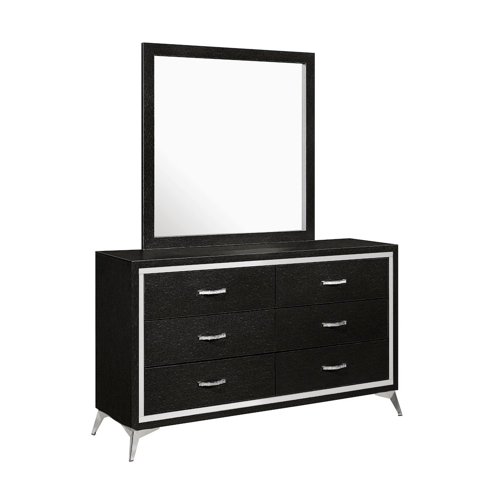 Huxley Wood 6-Drawer Dresser with Mirror, Black. Picture 1