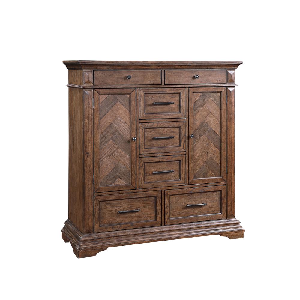 Furniture Mar Vista Solid Wood 6-Drawer Door Chest in Brushed Walnut. Picture 1