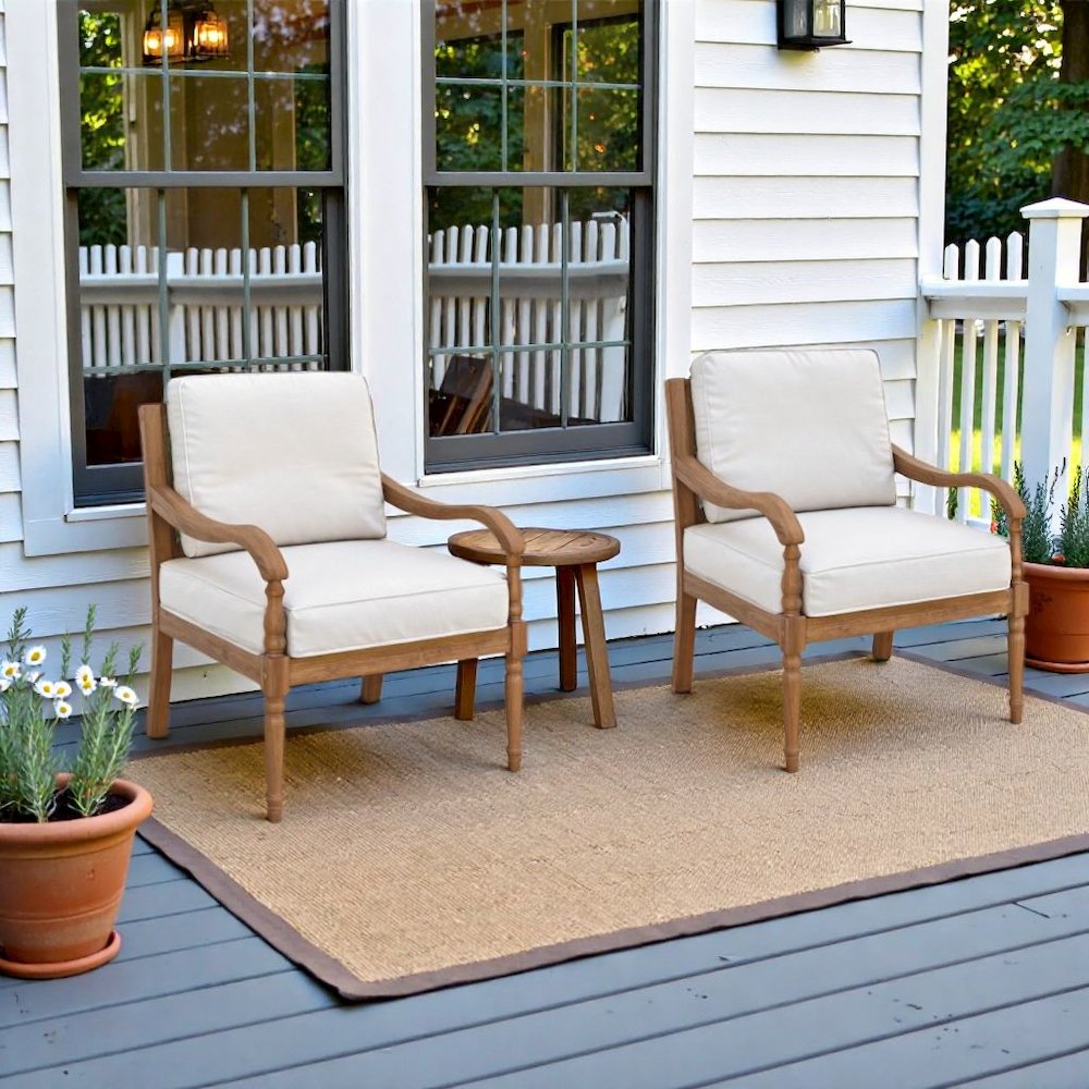Patio Furniture Brown Wooden Deck Chairs Balcony Patio Dining Chairs Set of 2. Picture 2