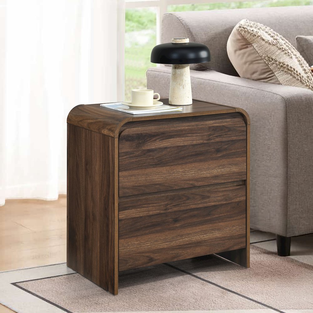 Mara Wood 2-Drawer End Table in Walnut/Brown. Picture 9