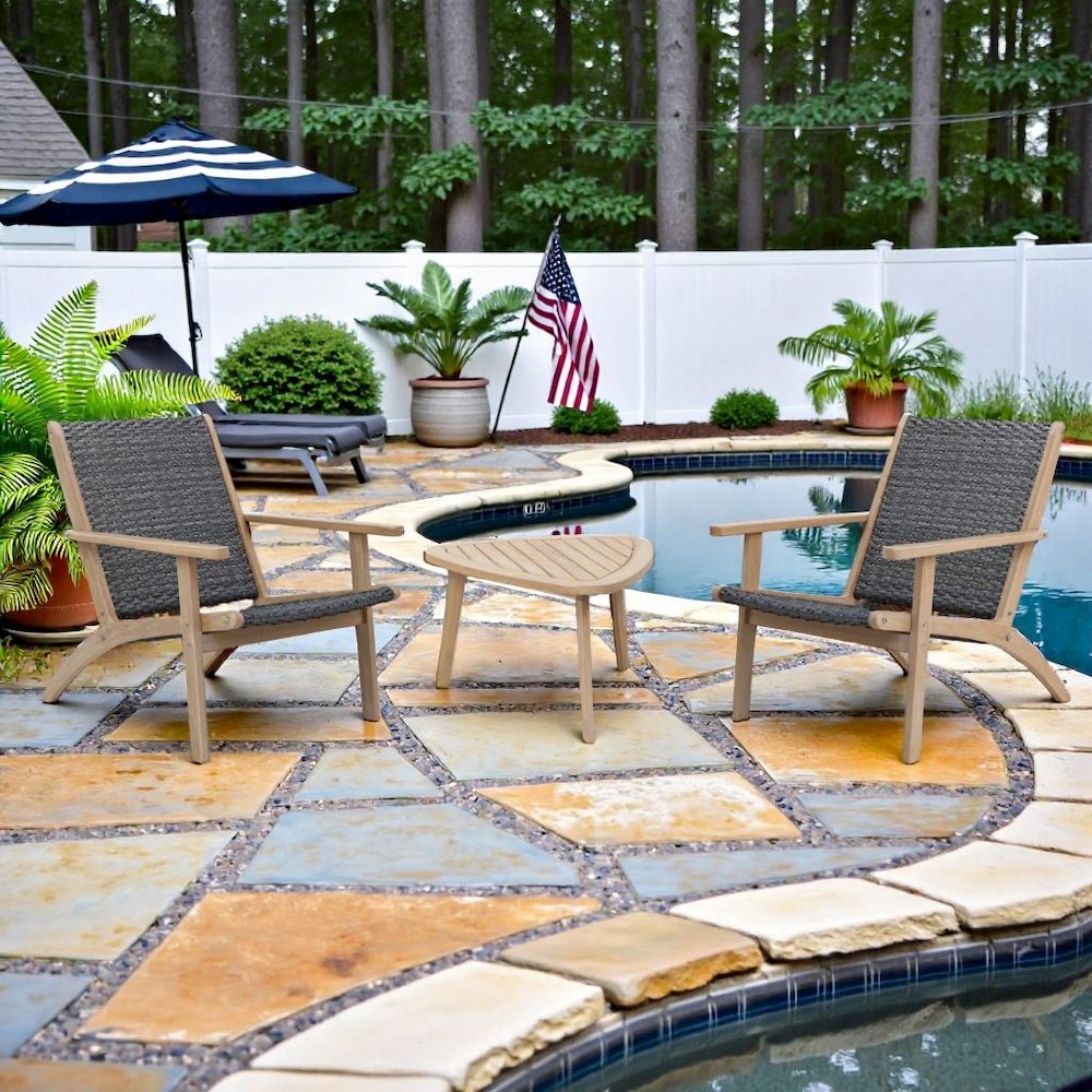 Gray Patio Table and Chairs Set of 3-Pieces, Wooden Outdoor Furniture Set. Picture 3