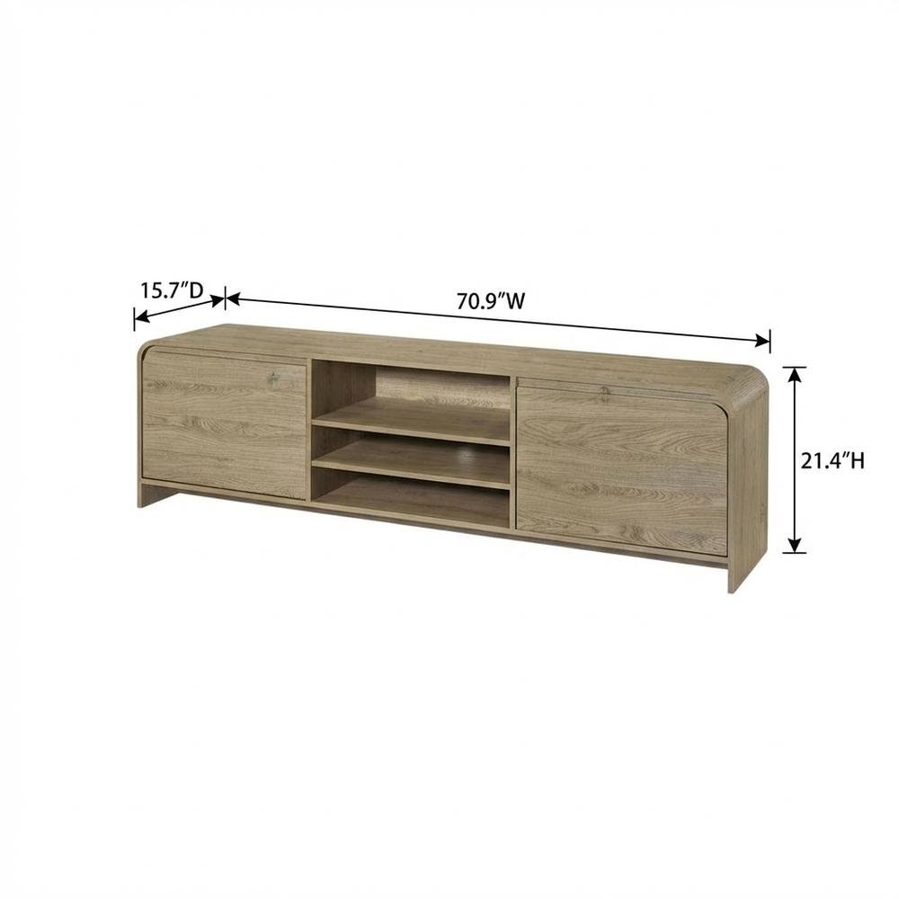 Beige Wood TV Stand with Rubberwood Solids and Walnut Veneers for Living Room. Picture 7
