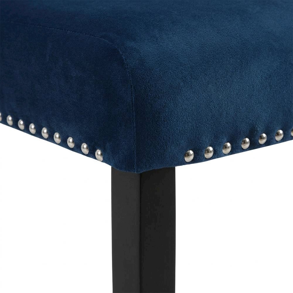 Velvet Upholstered Dining Chair with Wood Legs for Dining Room, Blue, Set of 2. Picture 6