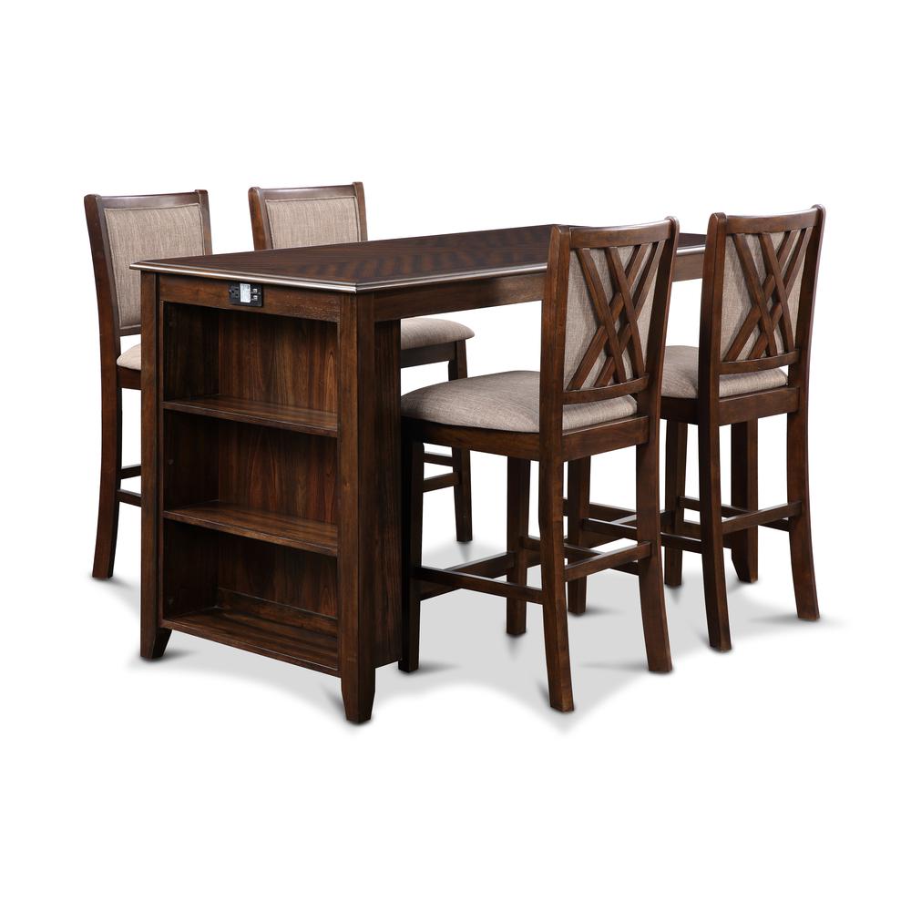Amy 5-pc Wood Rectangle Counter Set with 4 Chairs in Cherry. Picture 1
