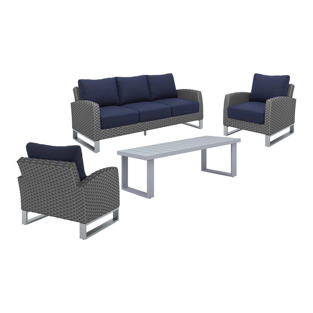 Fiji 4 Pc Set-Sofa, 2 Chairs, Coffee Table-Blue. Picture 1