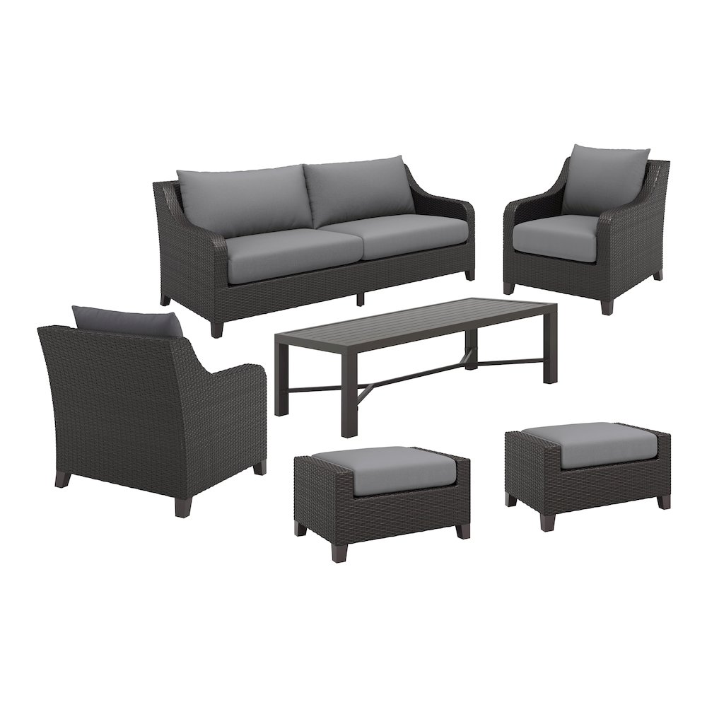 Skye 6 Pc Set-Sofa, 2 Chairs, 2 Ottoman, Coffee Table-Gray. Picture 1