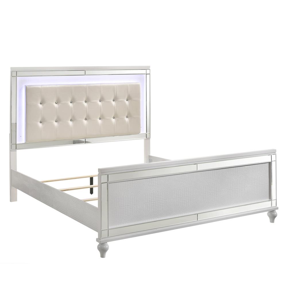 Furniture Valentine Solid Wood California King Lighted Bed in White. Picture 2