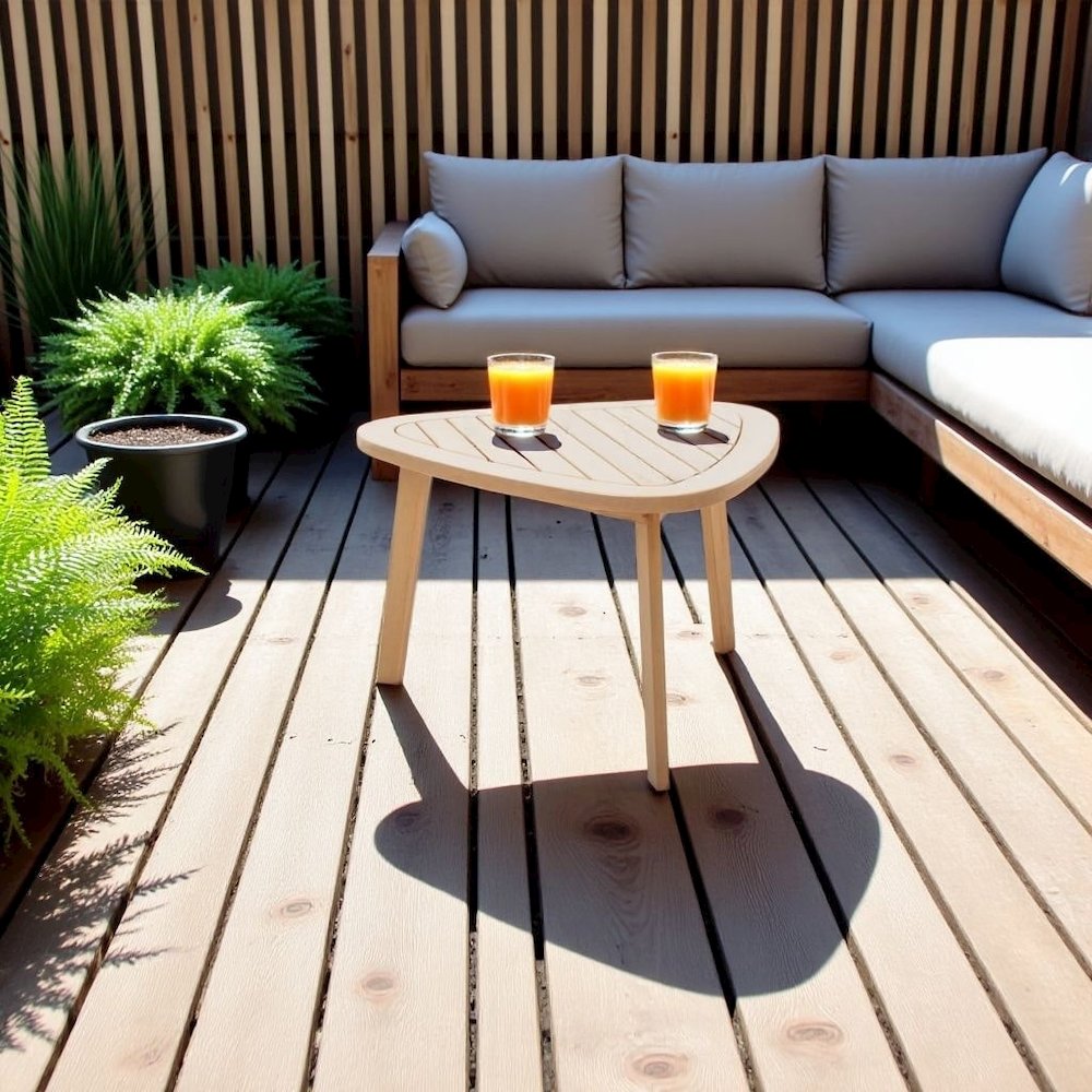 Solid Wood Patio End Table in Beige, Small Outdoor Table for Patios. Picture 2