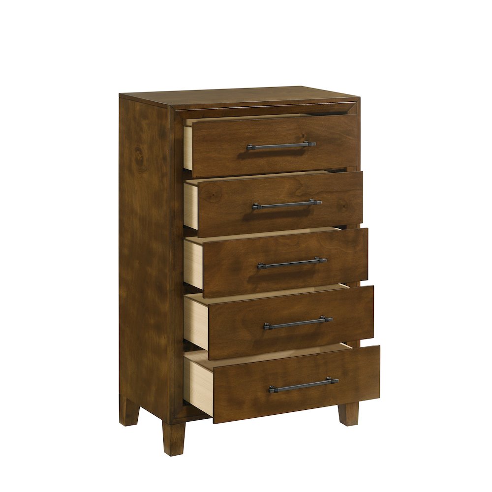 Ballard Wood 5-Drawer Chest in Walnut Brown. Picture 3