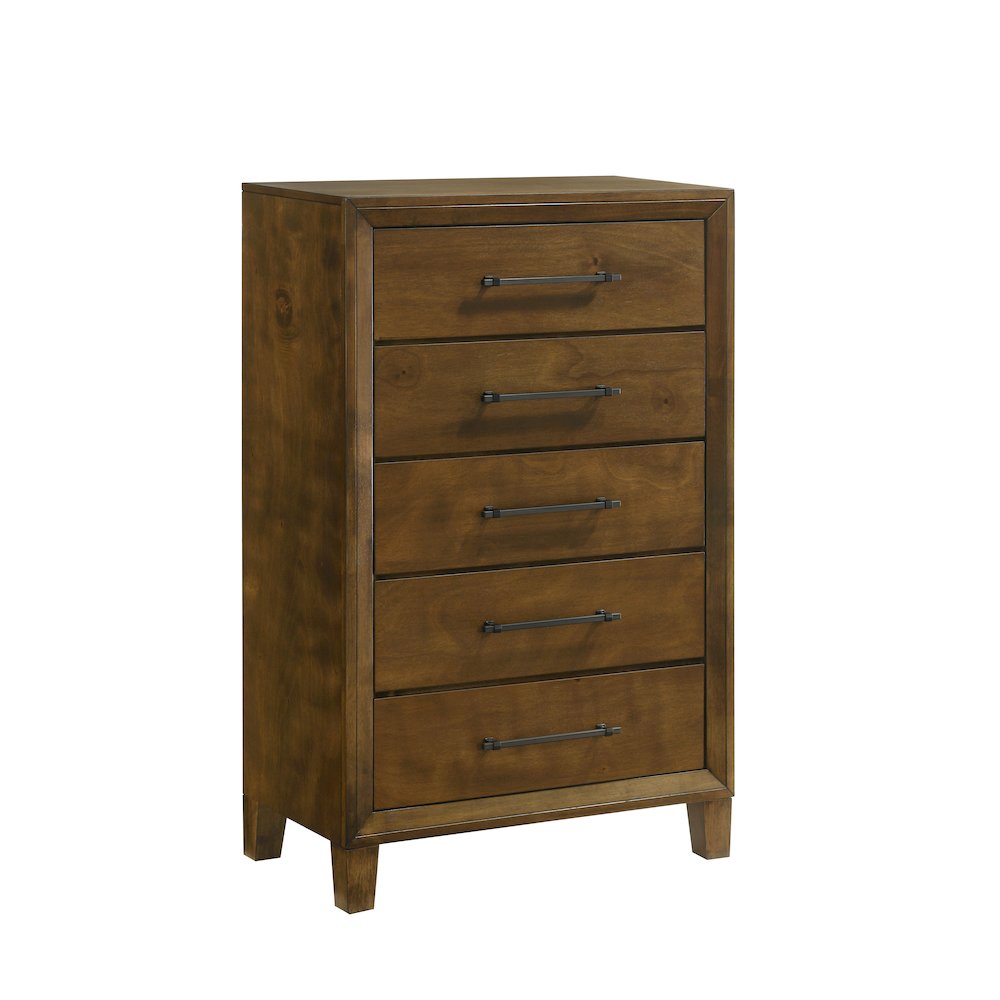 Ballard Wood 5-Drawer Chest in Walnut Brown. Picture 1