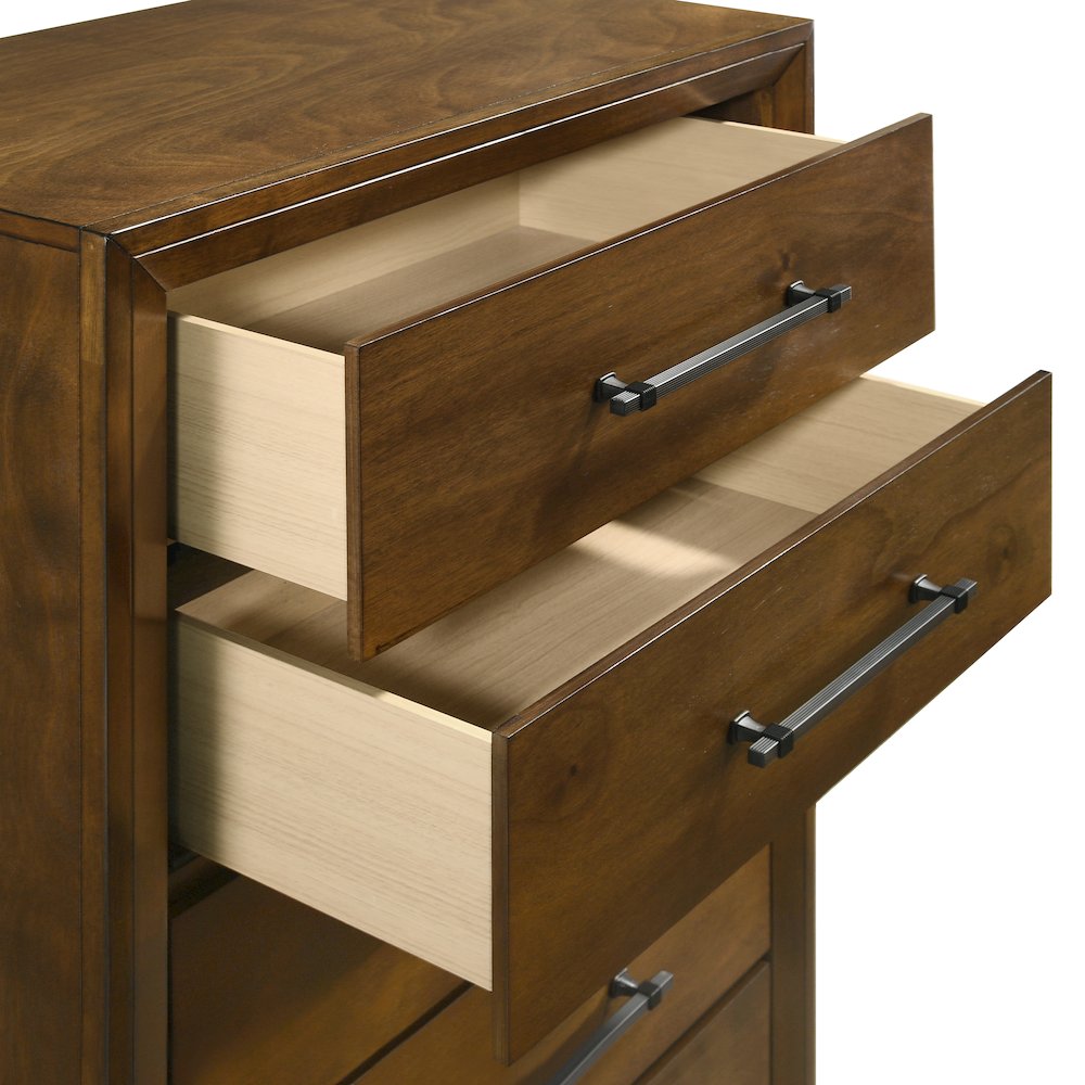 Ballard Wood 5-Drawer Chest in Walnut Brown. Picture 5